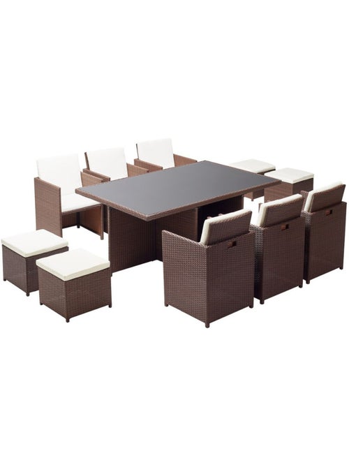 MONACO Table et chaises 10 places encastrables résine marron-blanc - Kiabi