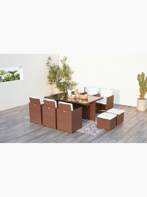 MONACO Table et chaises 10 places encastrables résine marron-blanc - Kiabi