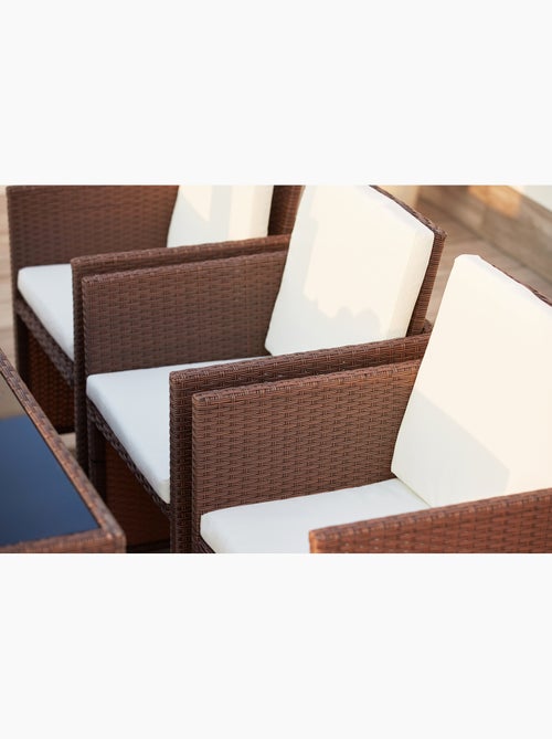 MONACO Table et chaises 10 places encastrables résine marron-blanc - Kiabi