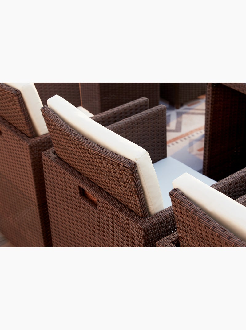 MONACO Table et chaises 10 places encastrables résine marron-blanc Blanc Marron - Kiabi