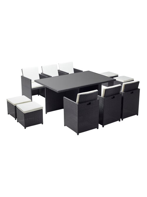 MONACO Table et chaises 10 places encastrables résine noir-blanc - Kiabi