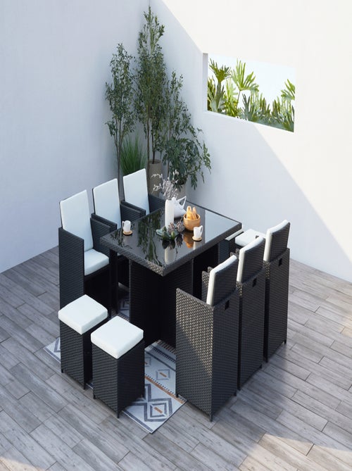 MONACO Table et chaises 10 places encastrables résine noir-blanc - Kiabi