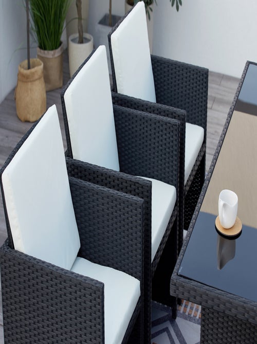 MONACO Table et chaises 10 places encastrables résine noir-blanc - Kiabi