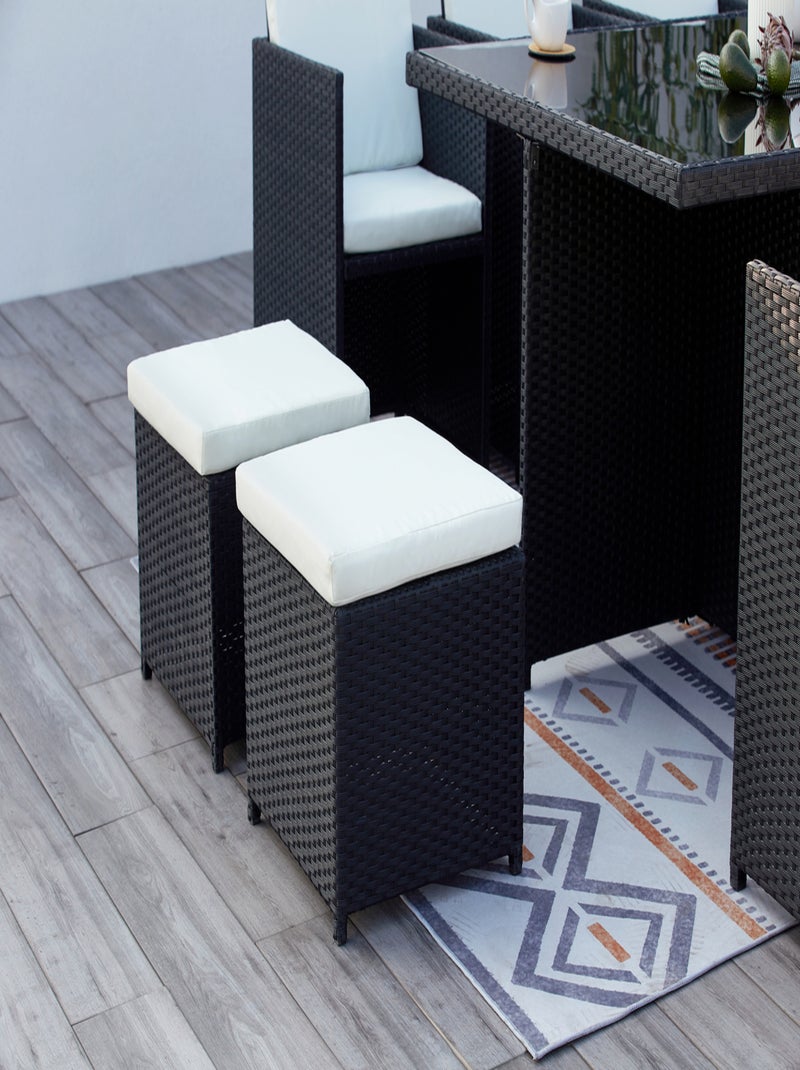 MONACO Table et chaises 10 places encastrables résine noir-blanc Noir Blanc - Kiabi