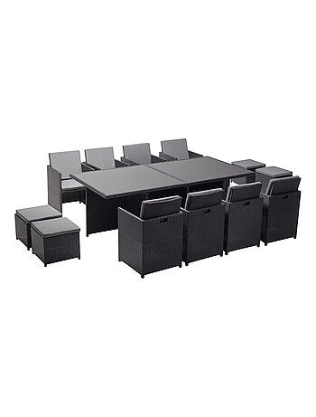 MONACO Table et chaises 12 places encastrables en résine noir-gris