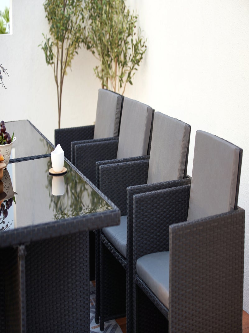 MONACO Table et chaises 12 places encastrables en résine noir-gris Gris Noir - Kiabi