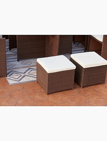 MONACO Table et chaises 12 places encastrables résine marron-blanc