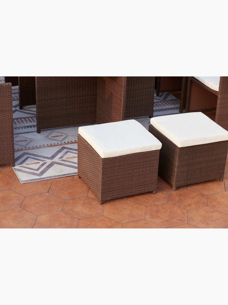 MONACO Table et chaises 12 places encastrables résine marron-blanc Blanc Marron - Kiabi