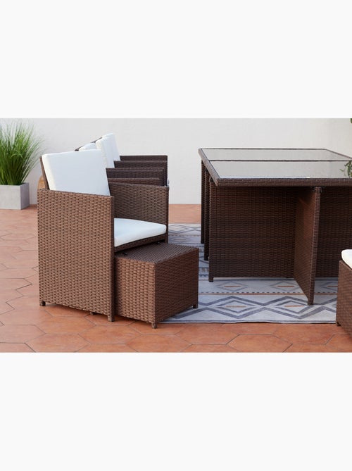 MONACO Table et chaises 12 places encastrables résine marron-blanc - Kiabi