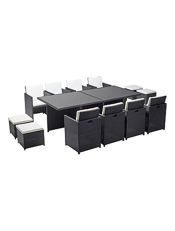 MONACO Table et chaises 12 places encastrables en résine noir-gris