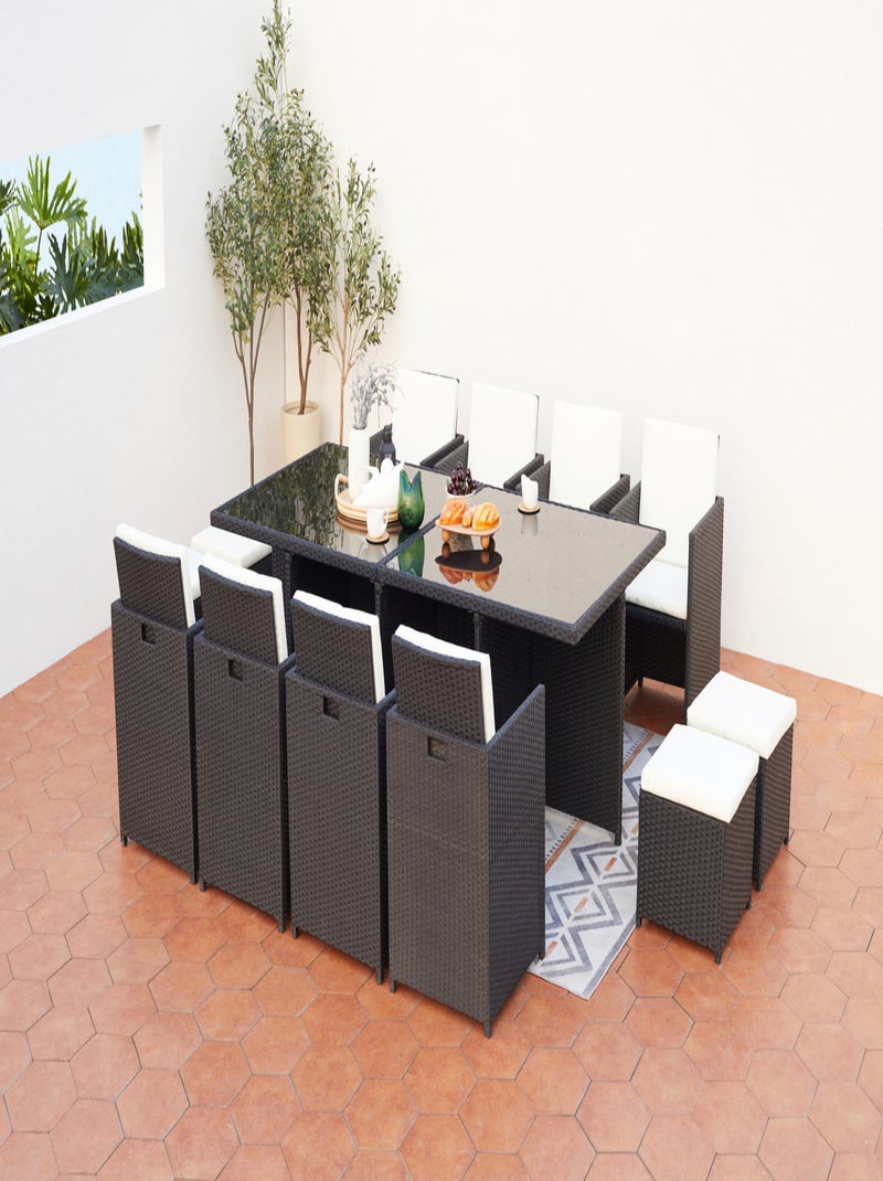 MONACO Table et chaises 12 places encastrables résine noir-blanc Noir Blanc - Kiabi