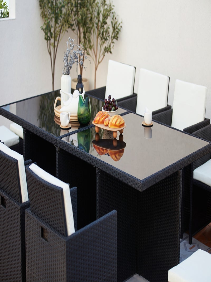 MONACO Table et chaises 12 places encastrables résine noir-blanc Noir Blanc - Kiabi