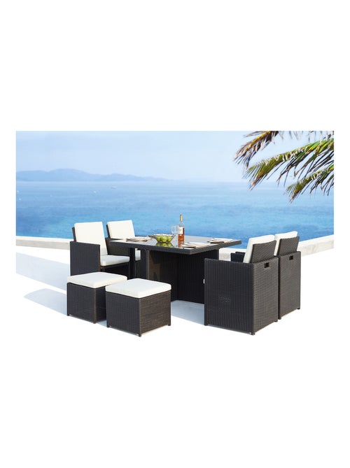 MONACO Table et chaises 8 places encastrables en résine noir-blanc - Kiabi MONACO Table et chaises 8 places encastrables en résine noir-blanc - Kiabi