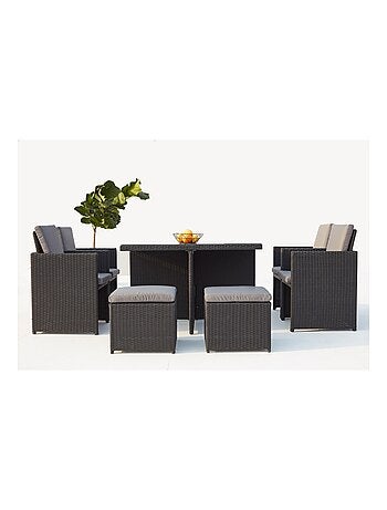 MONACO Table et chaises 8 places encastrables en résine noir-gris