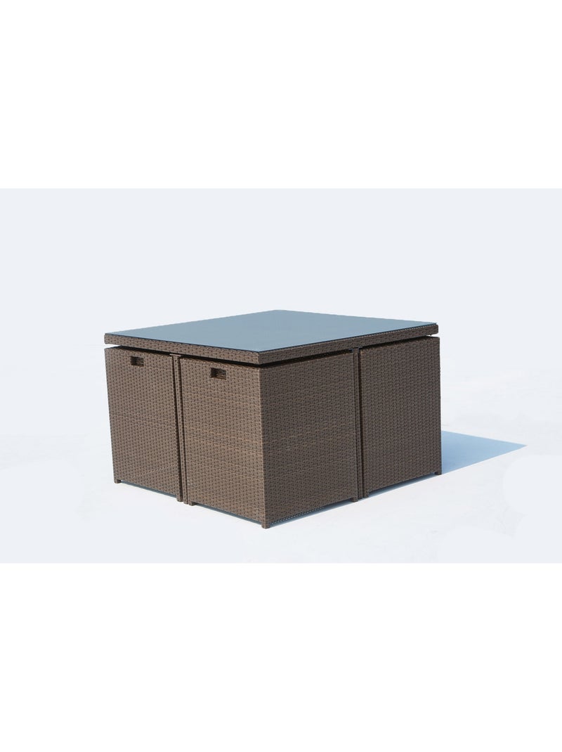 MONACO Table et chaises 8 places encastrables résine marron-blanc Blanc Marron - Kiabi