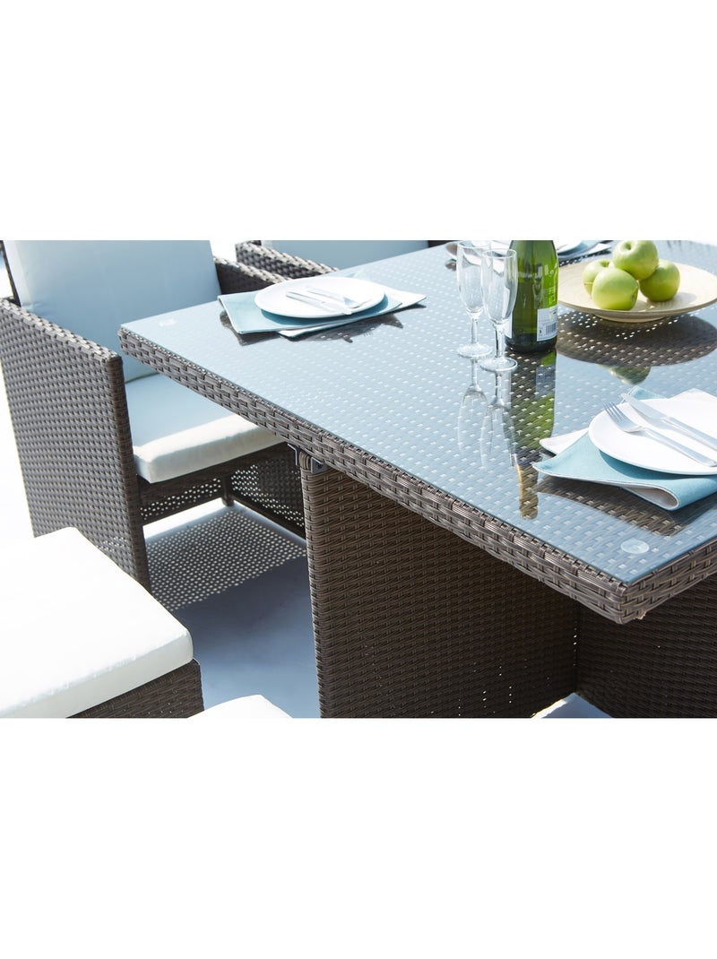 MONACO Table et chaises 8 places encastrables résine marron-blanc Blanc Marron - Kiabi