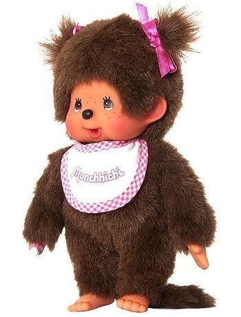 Monchhichi peluche fille bavoir rose et blanc 20 cm - 25555