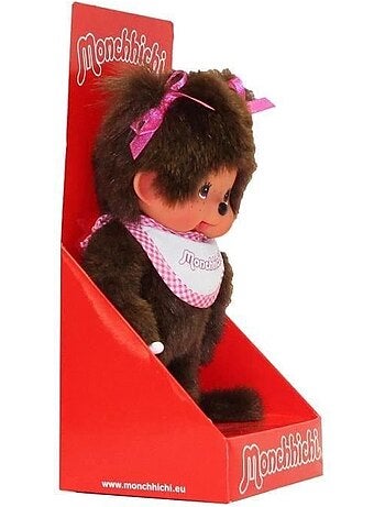 Monchhichi peluche fille bavoir rose et blanc 20 cm - 25555