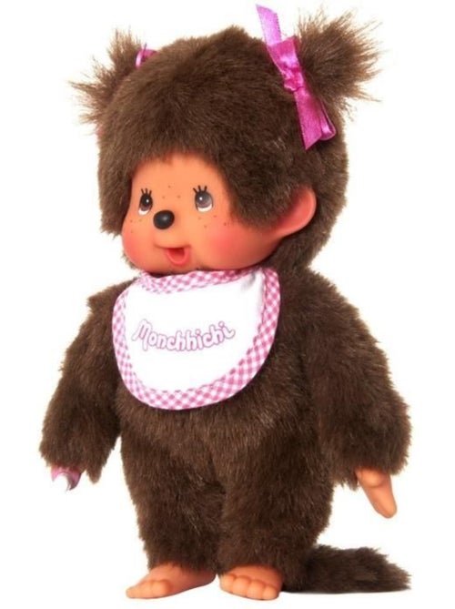 Monchhichi Peluche Fille Bavoir Rose et blanc 20 cm - 25555 - Kiabi