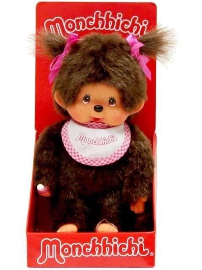 Monchhichi Peluche Fille Bavoir Rose et blanc 20 cm - 25555 Rose - Kiabi