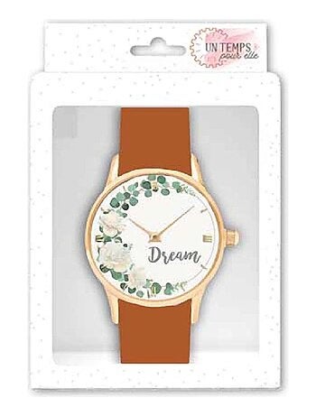 Montre fantaisie Fleurs camel pour Femme