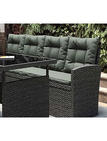 MOOREA - Salon de jardin modulable 8 places avec canapé d'angle en résine tressée gris foncé et écru