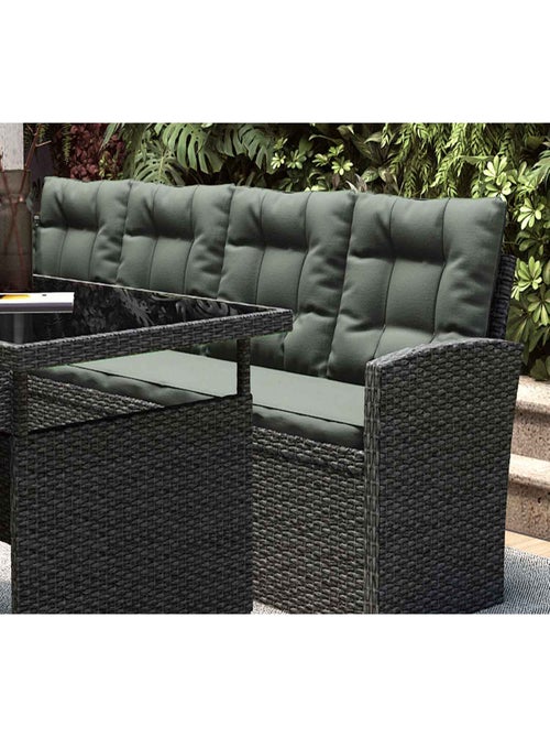 MOOREA - Salon de jardin 8 places avec canapé d'angle en résine tressée anthracite et vert - Kiabi