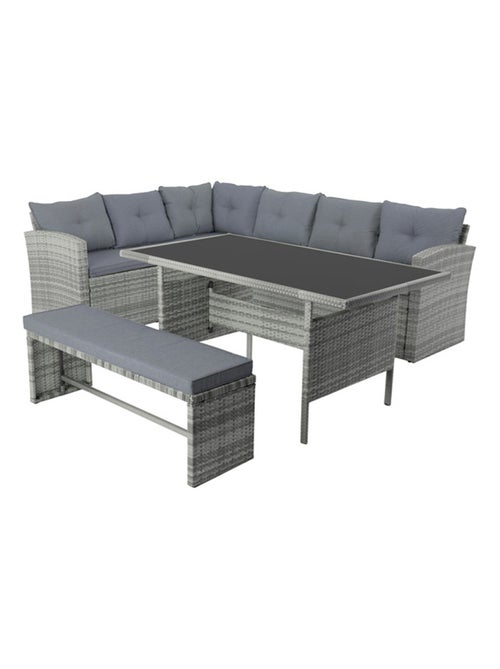 MOOREA Salon de jardin 8 places avec canapé d'angle en résine tressée grise - Kiabi