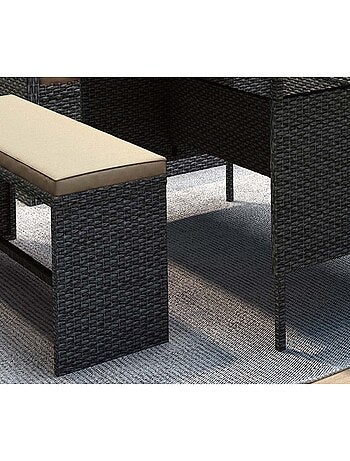 MOOREA Salon de jardin 8 places résine gris foncé et beige