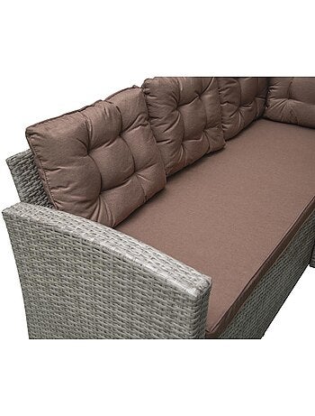 MOOREA Salon de jardin 8 places résine gris foncé et beige