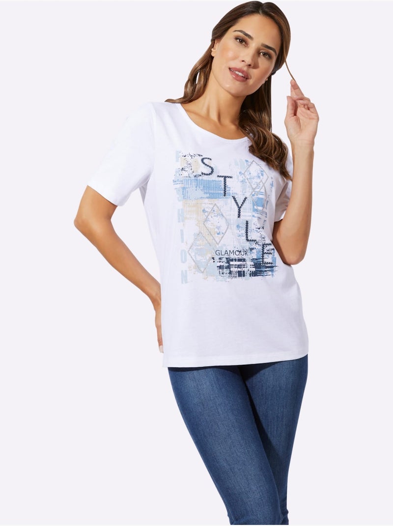 Motif Imprimé - Taille Standard - Moda Vilona Blanc Bleu ciel - Kiabi