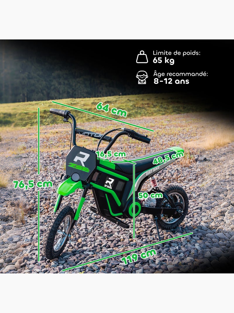 Moto cross électrique dirt bike enfant 350w 16 km/h max. Vert - Kiabi