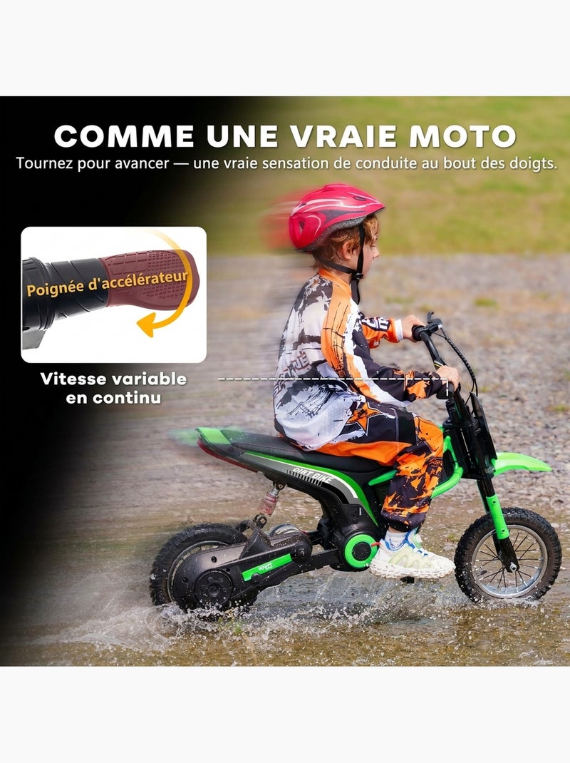 Moto cross électrique dirt bike enfant 350w 16 km/h max. Vert - Kiabi