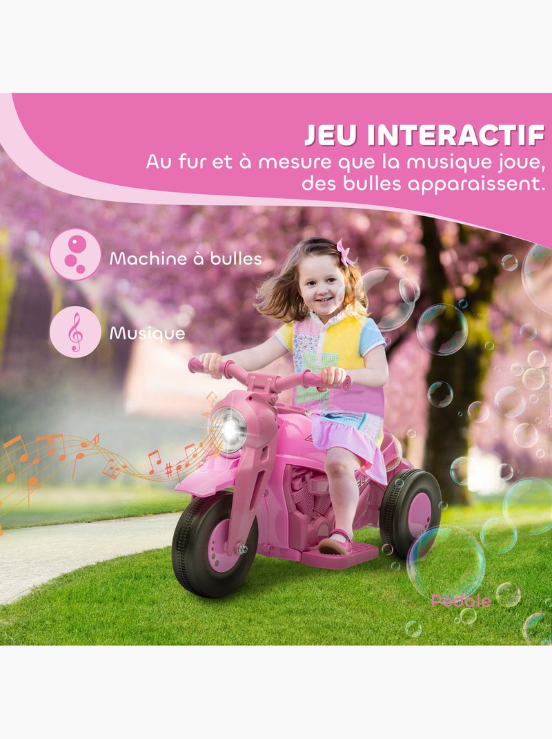 Moto électrique enfant chopper 3km/h 3 roues nombreux effets Rose - Kiabi
