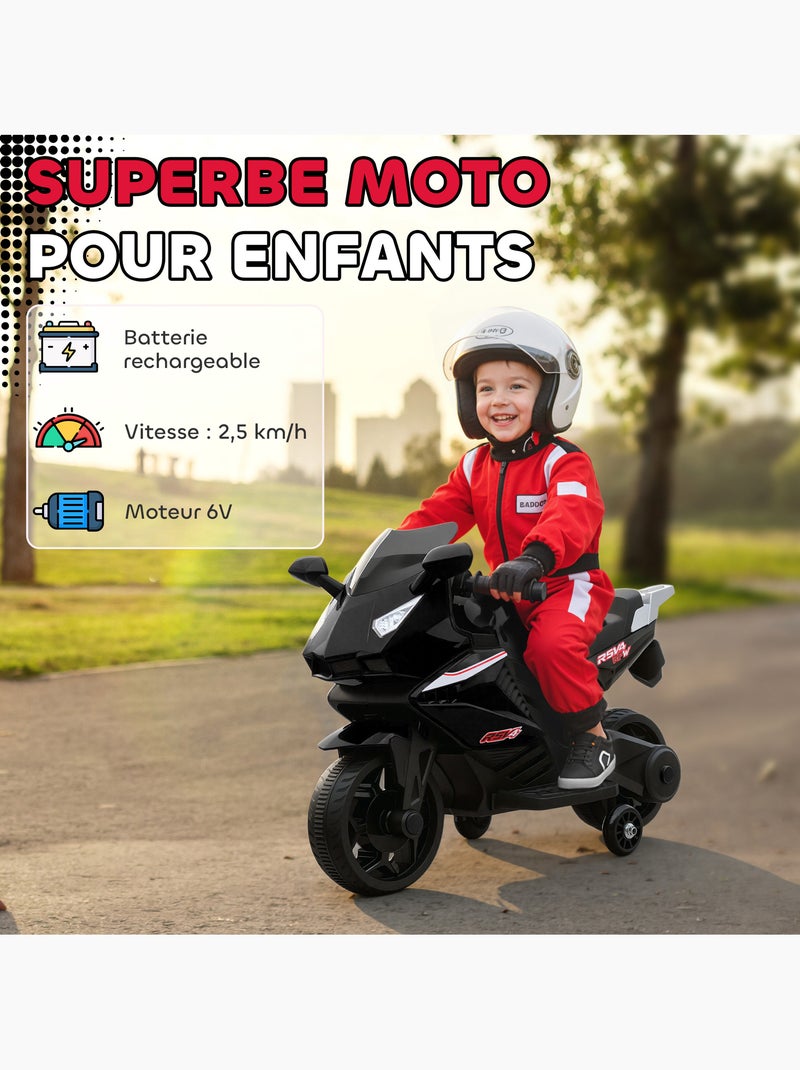 Moto électrique enfant de sport avec effets stabilisateurs amovibles Noir - Kiabi
