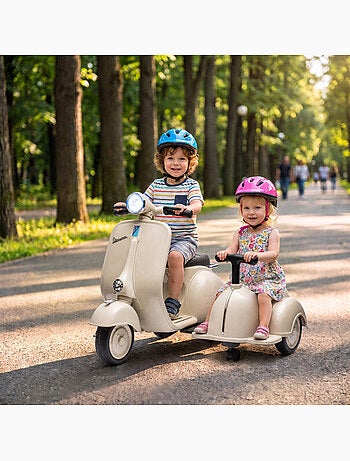 Moto électrique enfant scooter vespa side-car licence officielle 2 places
