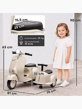 Moto électrique enfant scooter vespa side-car licence officielle 2 places