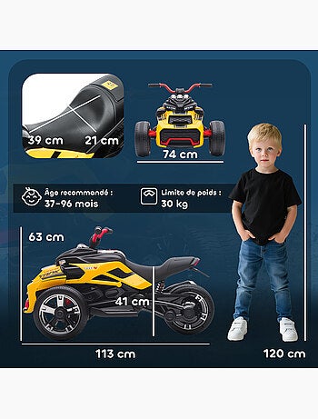 Moto électrique enfant trike side-car 12V 5Km/h max. effets sonores lumineux
