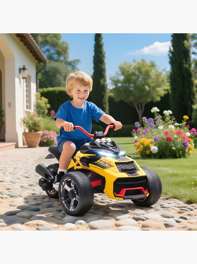 Moto électrique enfant trike side-car 12V 5Km/h max. effets sonores lumineux Jaune - Kiabi