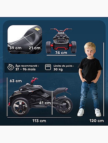 Moto électrique enfant trike side-car 12V 5Km/h max. effets sonores lumineux