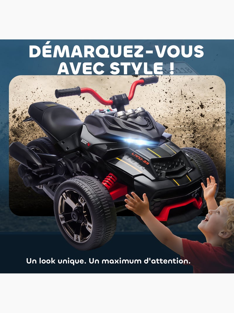 Moto électrique enfant trike side-car 12V 5Km/h max. effets sonores lumineux Noir - Kiabi