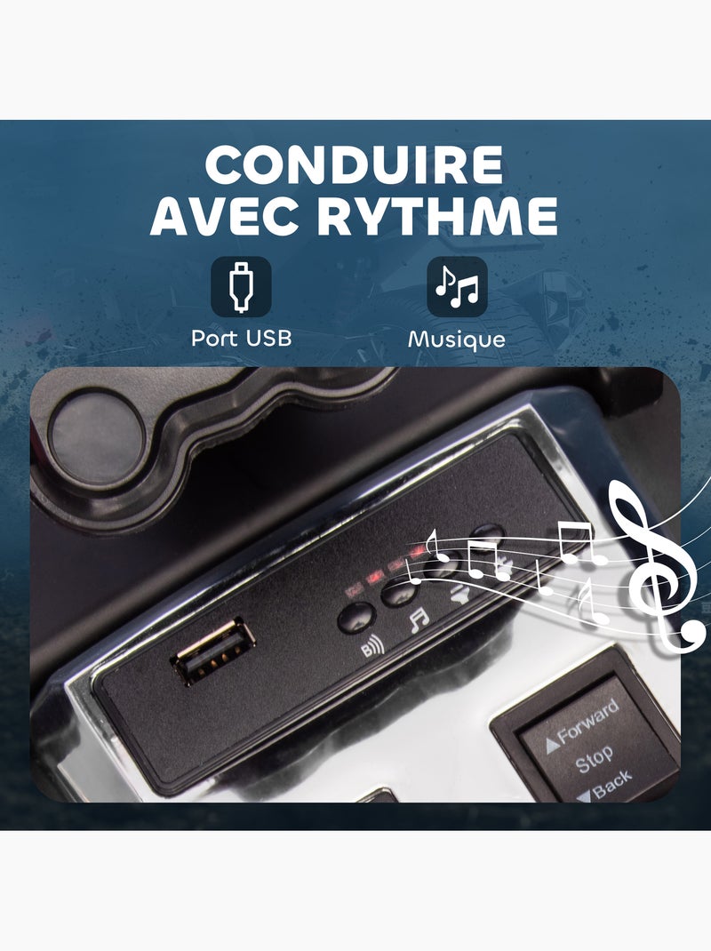 Moto électrique enfant trike side-car 12V 5Km/h max. effets sonores lumineux Noir - Kiabi