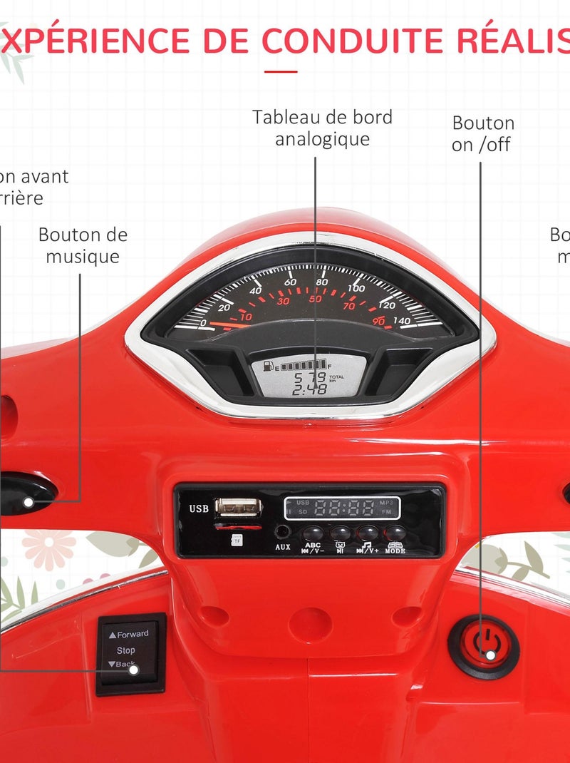 Moto scooter électrique Vespa pour enfants Rouge - Kiabi