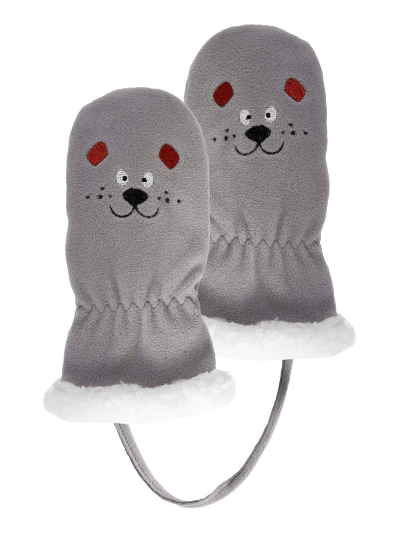 Moufles 2/4 ans en polaire broderie ours- doublées fausse fourrure Gris Gris - Kiabi