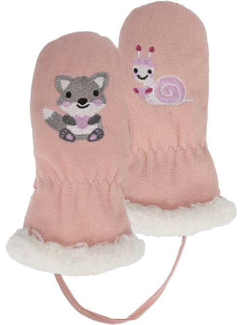 Moufles 2/4 ans en polaire,doublés imitation fourrure, relié par un mixte bébé Isotoner - Kiabi