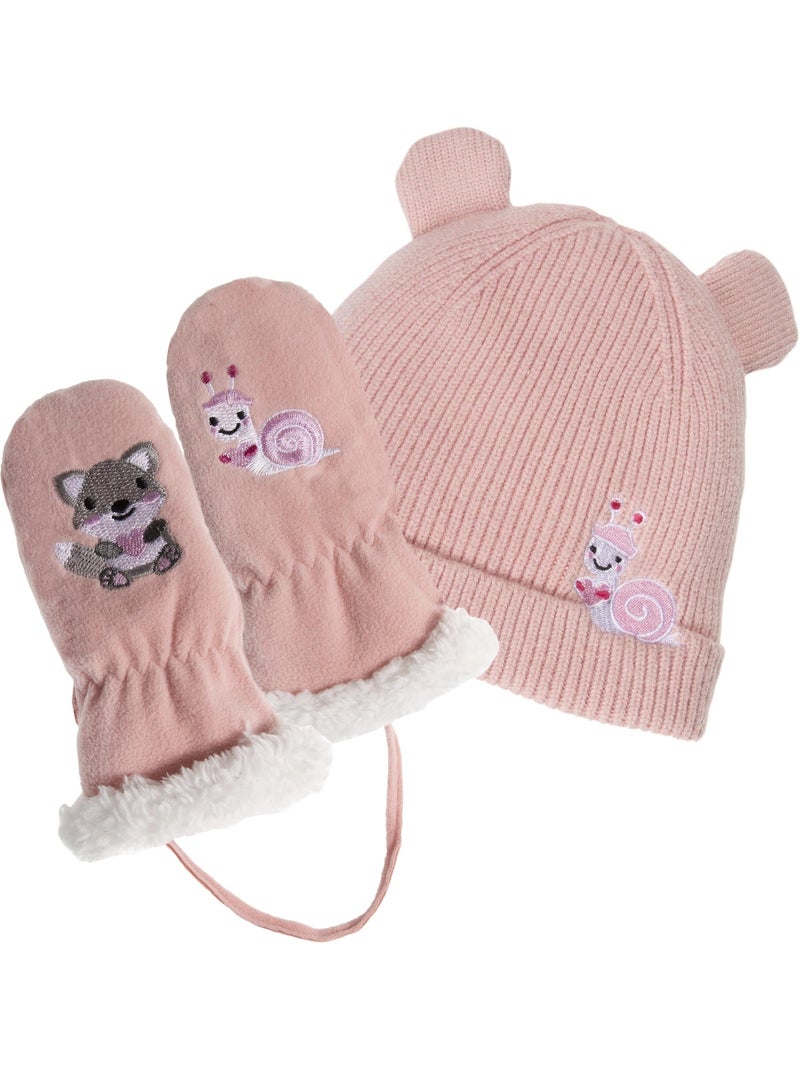 Moufles 2/4 ans en polaire,doublés imitation fourrure, relié par un mixte bébé Isotoner Rose - Kiabi