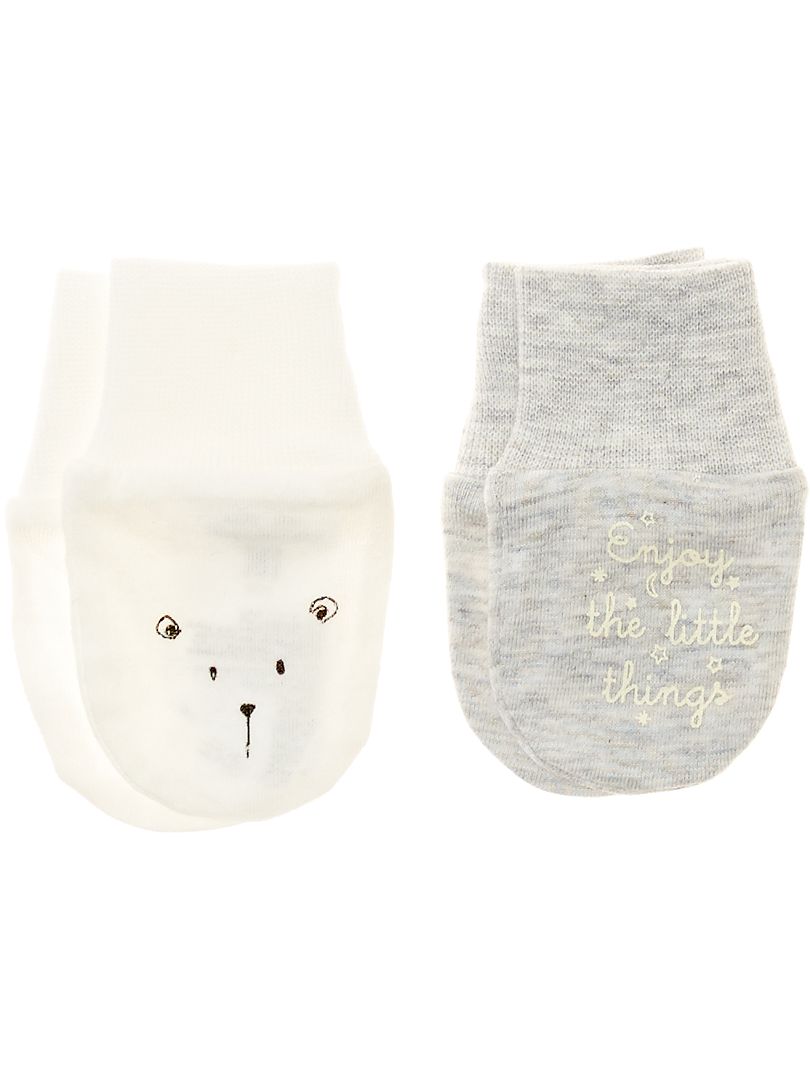 Moufles naissance en coton gants bébé anti griffures - Blanc
