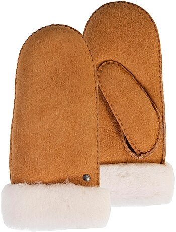 Moufles chauds et doux, en cuir de mouton retourné, et intérieur femme isotoner