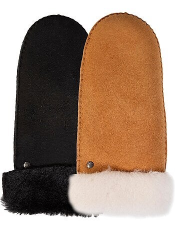 Moufles chauds et doux, en cuir de mouton retourné, et intérieur femme isotoner