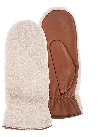 Moufles cuir d'agneau pleine fleur - doublées imitation fourrure femme isotoner
